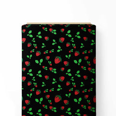 Black Strawberry Print Fabric