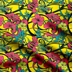 Yellow Abstract Floral 1 Print Fabric