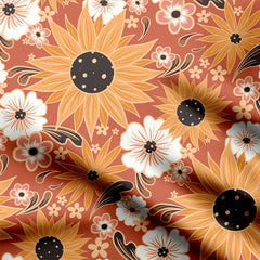 Terracota sunflowers Print Fabric