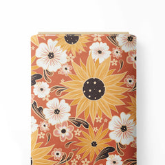 Terracota sunflowers Print Fabric