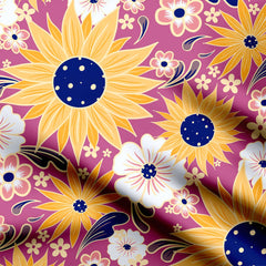 Pink and yellow sunflowers Print Fabric