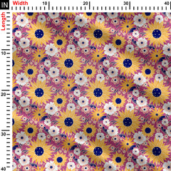 Pink and yellow sunflowers Print Fabric