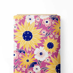 Pink and yellow sunflowers Print Fabric