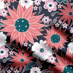 Red and purple sunflowers Print Fabric