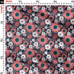 Red and purple sunflowers Print Fabric