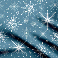 Blue snowflakes flurry Print Fabric