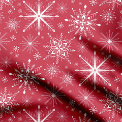 Red snowflakes flurry Print Fabric