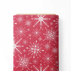 Red snowflakes flurry Print Fabric