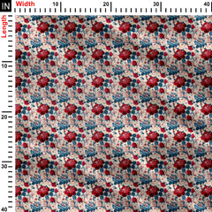 Blue Red Roses 1 Print Fabric