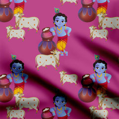 Krishna with Cows Print Fabric