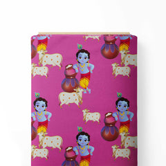 Krishna with Cows Print Fabric