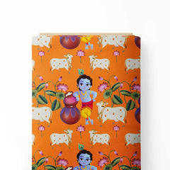 Little Krishna with the Cow Print Fabric