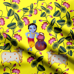 Little Krishna with Lotus Print Fabric