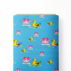 Graceful Duck in Lotus Pond Print Fabric