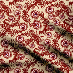 peacock design butter white Print Fabric