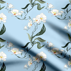 white orchid flower Print Fabric