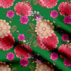 Big pink green floral design Print Fabric