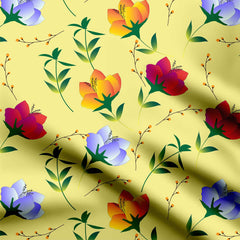 Peonies on yellow Print Fabric