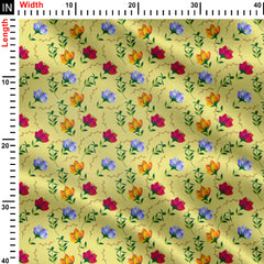 Peonies on yellow Print Fabric