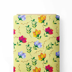 Peonies on yellow Print Fabric