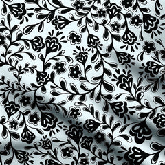 Black silhouette florals Print Fabric