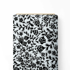 Black silhouette florals Print Fabric