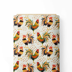 Rustic pattern with roosters Print Fabric