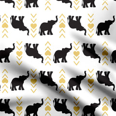 Elephant silhouette and golden hearts Print Fabric