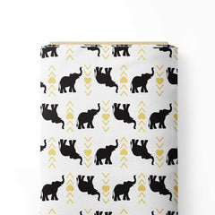 Elephant silhouette and golden hearts Print Fabric