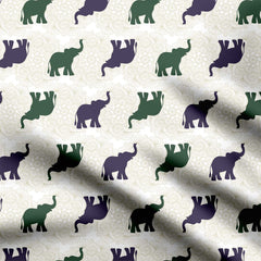 Elephants silhouette on ornamental background Print Fabric