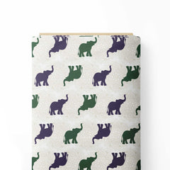 Elephants silhouette on ornamental background Print Fabric