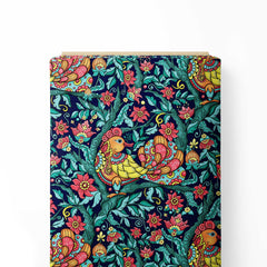 Ornamental birds and flowers Print Fabric