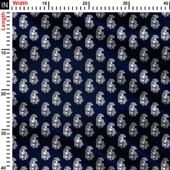 Navy white paisley Print Fabric