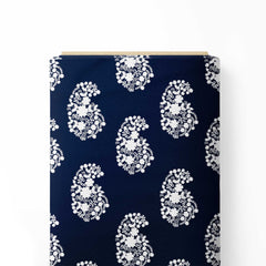 Navy white paisley Print Fabric