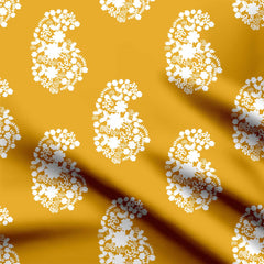 White paisley on Mustard Print Fabric