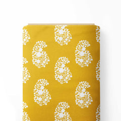 White paisley on Mustard Print Fabric