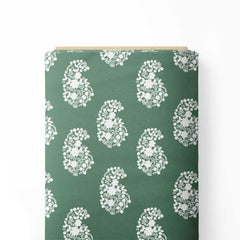 White paisley on Green Print Fabric