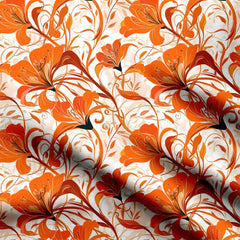 Orange Floral Print Fabric