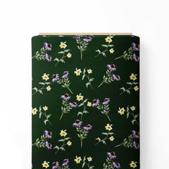 watercolour wild flowers on deep green Print Fabric