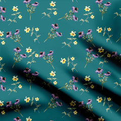 Turquoise wild flowers Print Fabric