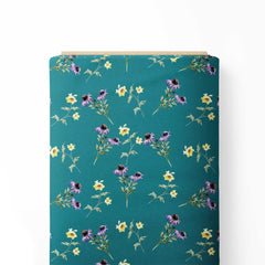 Turquoise wild flowers Print Fabric