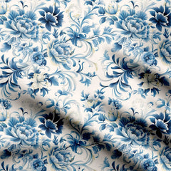 Classic Blue Floral Print Fabric