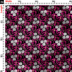 Magenta abstract flowers with white roses Print Fabric