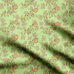 gold shimmer green leaves Print Fabric