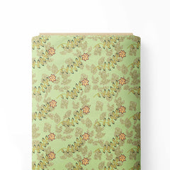 gold shimmer green leaves Print Fabric