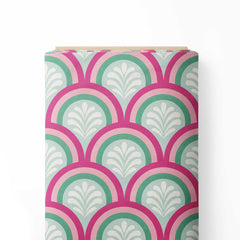 Palms and arches mint and pink Print Fabric