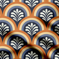 Palms and arches navy and orange Print Fabric