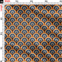 Palms and arches navy and orange Print Fabric