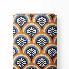 Palms and arches navy and orange Print Fabric