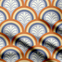 Palms and arches sky blue and orange Print Fabric